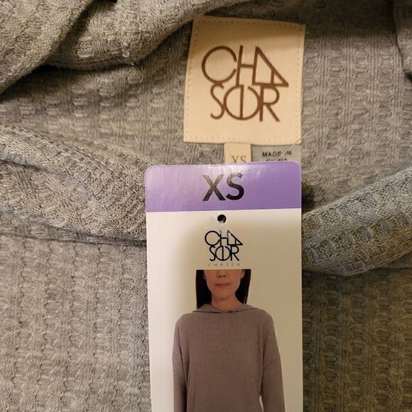 NWT Chaser Gray Cozy Thermal Waffle Knit Hooded Top Sweatshirt sz.XS MSRP $108 - Picture 3 of 5